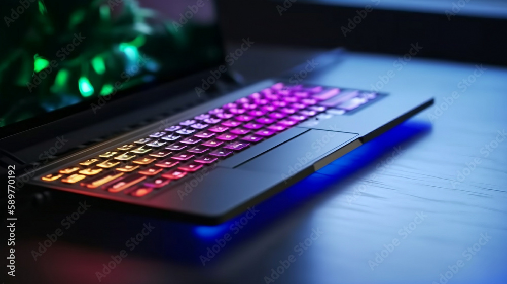laptop keyboard colorful neon illumination, backlit keyboard laptop keyboard colorful neon illumination, backlit keyboard