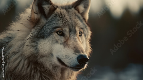 Portrait of a beautiful wolve. Generative AI.