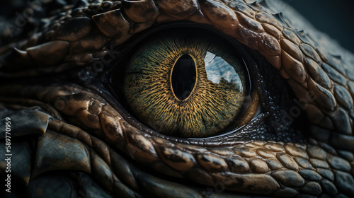 Close up shot of the eye of a dragon. Generative AI. © Markus