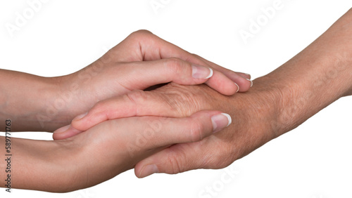 Young Woman s Hands Touching and Holding an Old Woman s Hand