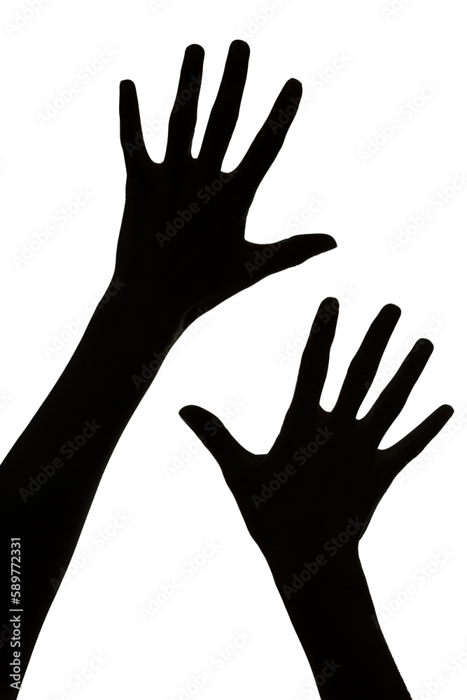 Black male hands shadows, isolated on white