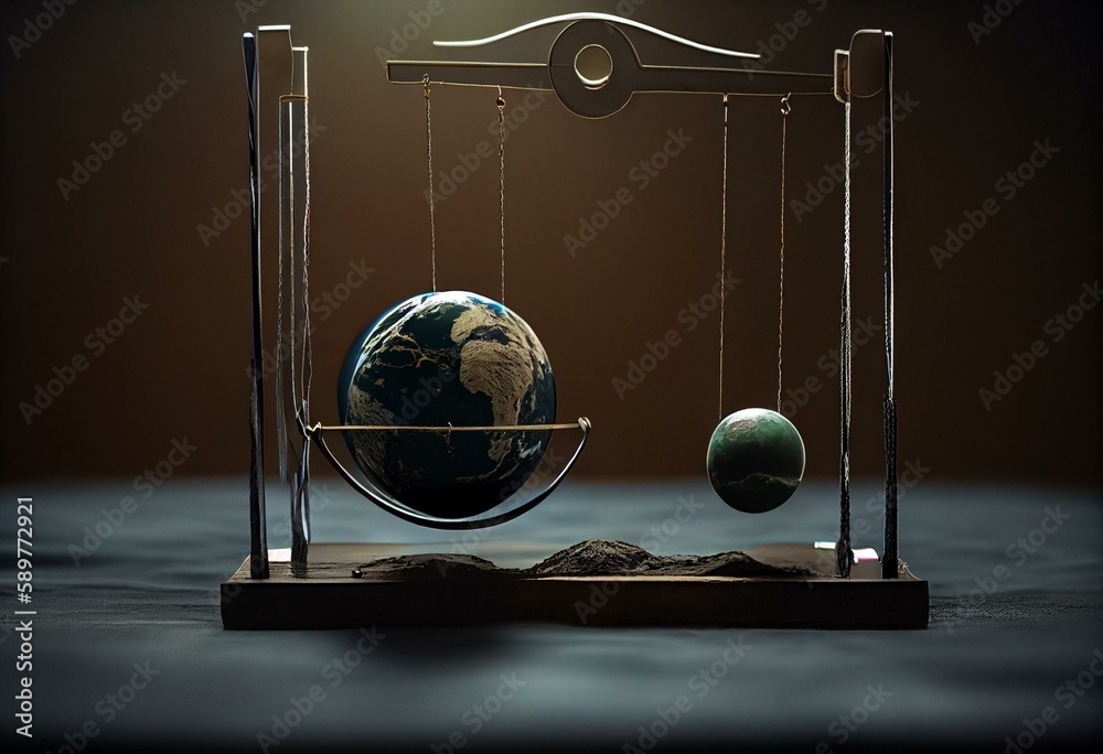 Newton cradle pendulums in Earth-Look. Generative AI Stock Illustration ...