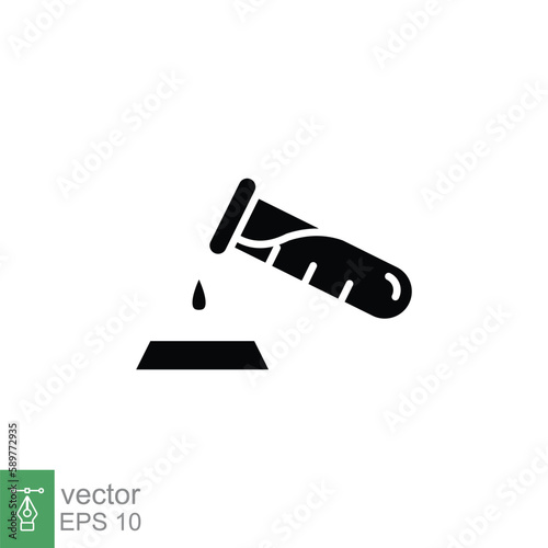 Test tube with drop icon. Blood test, lab diagnostics medical research and science concept. Simple solid, black silhouette, glyph symbol. Vector illustration isolated on white background. EPS 10.