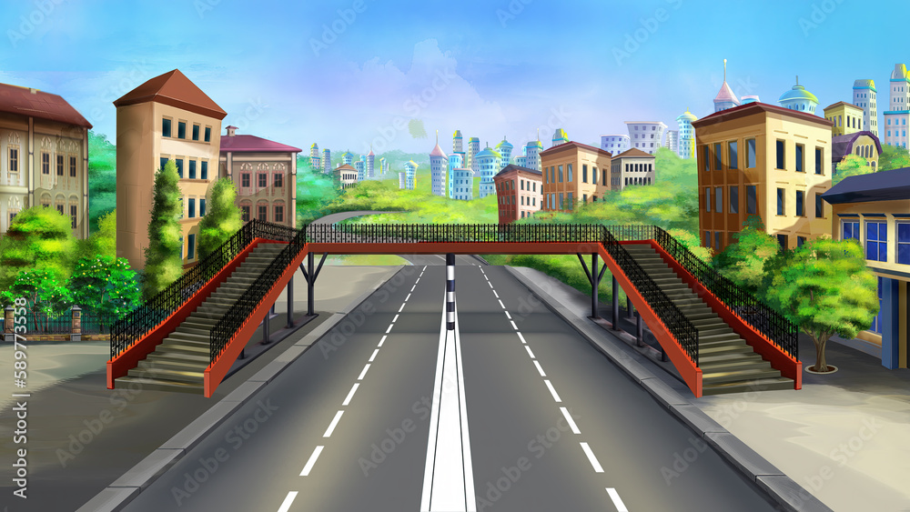 Pedestrian bridge over the road illustration
