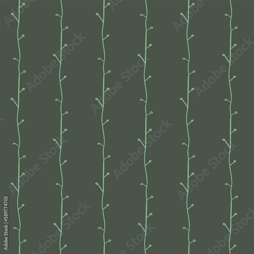 Vector seamless decorative pattern in retro style - outlines branches of leaves on a dark green background.