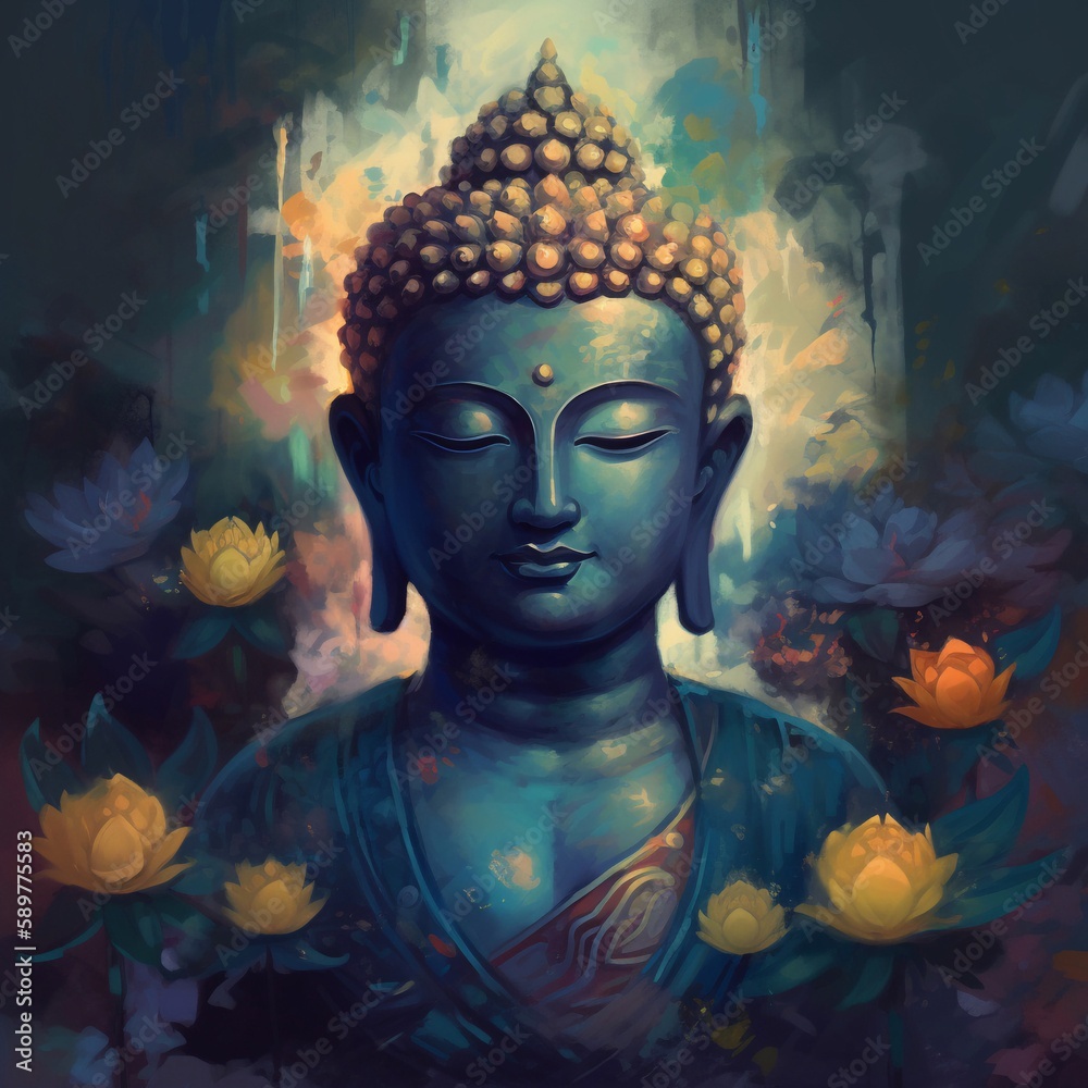 Painting buddha statue in the lotus position AI Generative