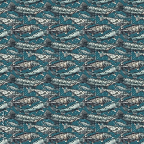 seamless pattern. fish abstract concept. The abstract title suggests another value of the subject, perhaps an artistic quality that activates the sensibility of viewers.
