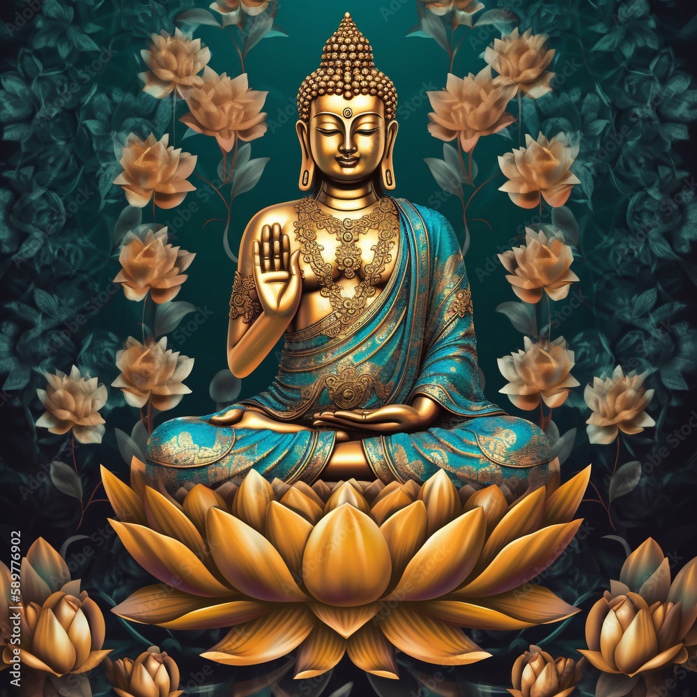 painting buddha statue in the lotus position