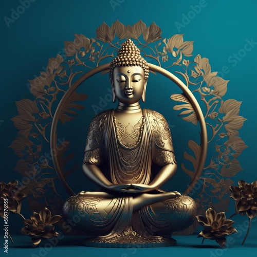 realistic golden buddha statue with floral