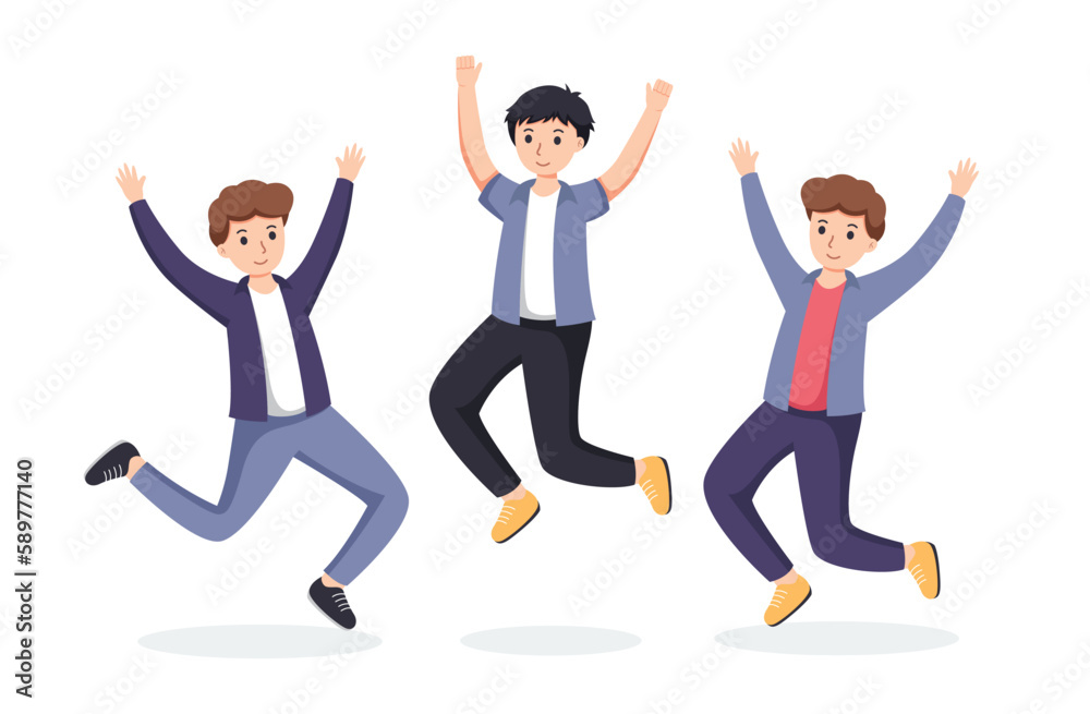 group of man happy dance movements isolated