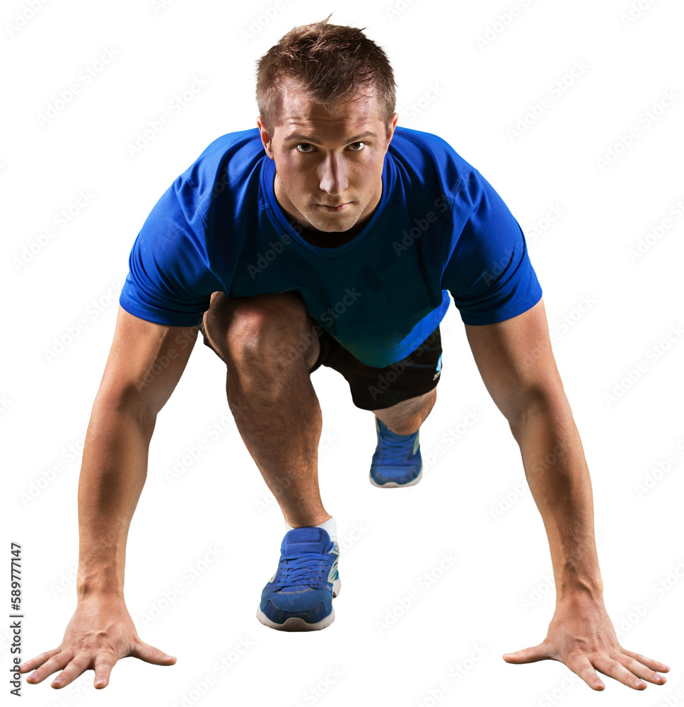 Male athlete ready to run isolated on white background Male athlete ready to run isolated on white background