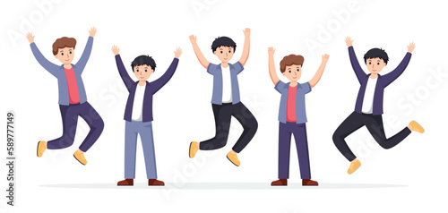 group of man happy dance movements isolated