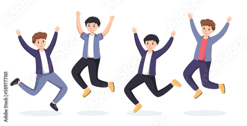 group of man happy dance movements isolated