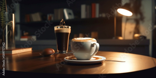 Pouring steaming coffee into cups, artistic photography on the theme of coffee.
