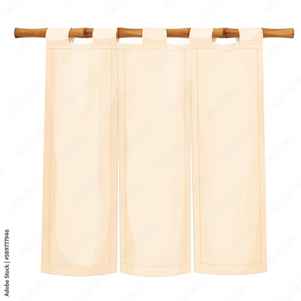 Traditional japan curtain on bamboo stick in cartoon style isolated on white background. Customer entrance cloth decoration