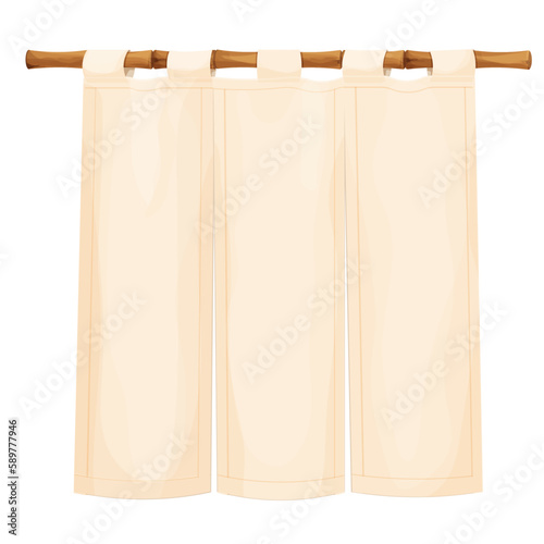 Traditional japan curtain on bamboo stick in cartoon style isolated on white background. Customer entrance cloth decoration