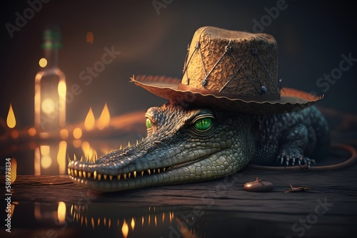 iguana wearing hat created using AI Generative Technology