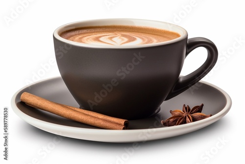 a cup of cappuccino with cinnamon on the plate