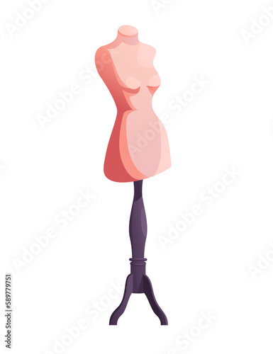 Retro Clothing Mannequin. Dress Dummy Isolated. Icon Tailor Tools. Vector Illustration in Cartoon Style.
