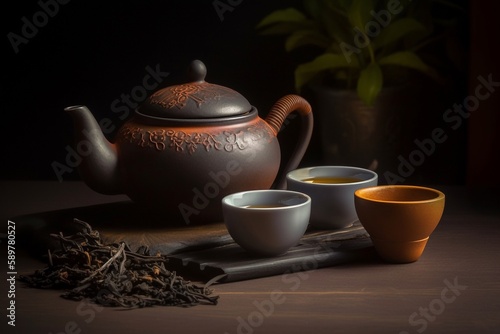 traditional teapot and cup of tea on the table