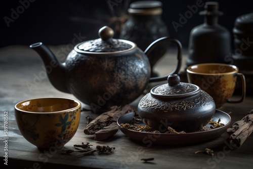 traditional teapot and cup of tea on the table