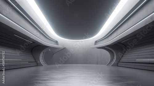 Fototapeta Naklejka Na Ścianę i Meble -  Futuristic design concrete space room. Created with Generative AI technology
