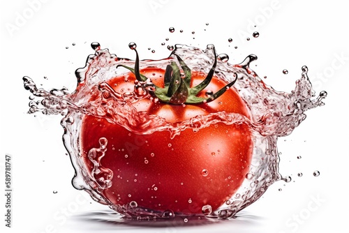 realistic red tomato in water splash