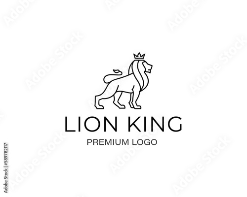 Lion king line art logo design vector illustration template