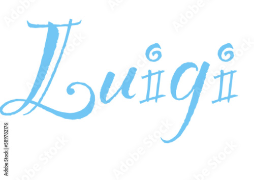 Luigi - Italian mascoline name - light blue color- Lettering for website, email, presentation, , image, poster, placard, banner, postcard, ticket, logo, engraving, slide, tag - t-short,
  photo