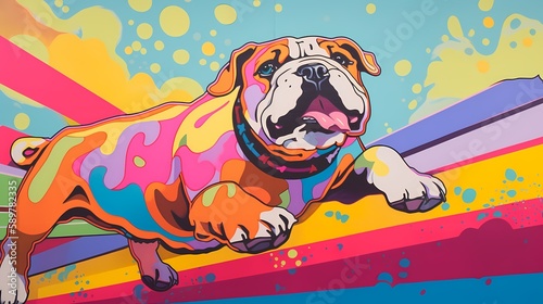English bulldog colorful illustration. Generative AI