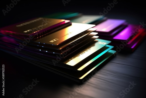 A stack of colorful cards with the word credit on the front.