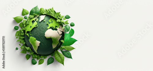 Leaves in forming an eco friendly earth shape, World environment day and Earth day. Generative AI photo