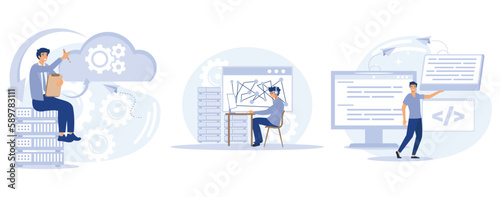 Information storage infrastructure  concept, Big data architecture, big data visualization, data entry services, business intelligence, set flat vector modern illustration