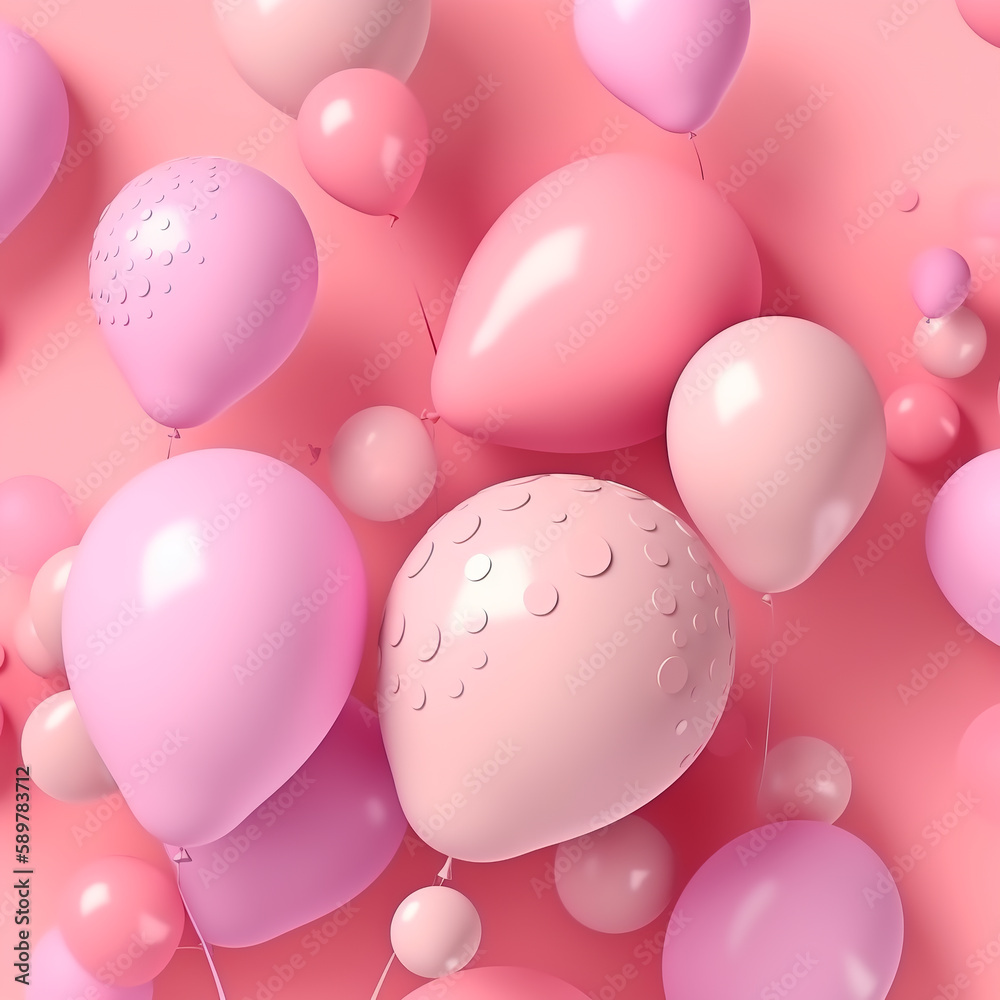 Pink background with balloons abstract party in pastel colors