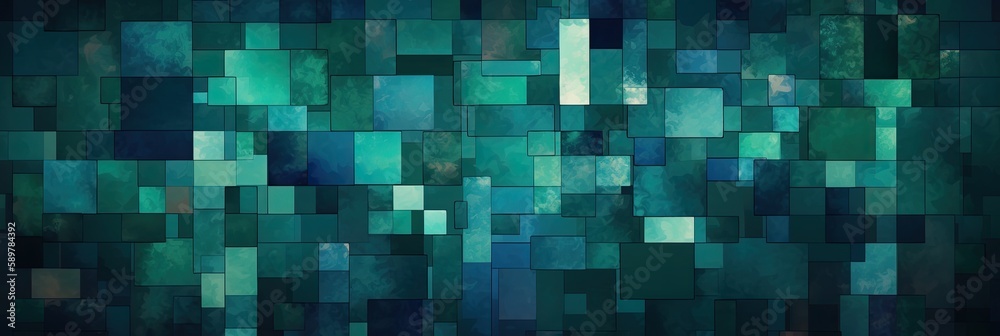 Teal Geometric Abstract Mosaic Pattern AI generated