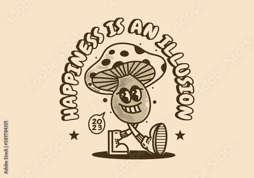 Vintage mascot character design of smiling mushroom