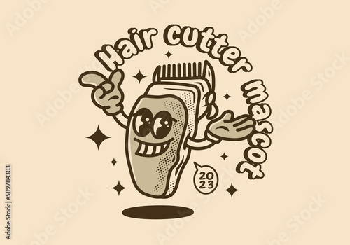 Vintage mascot character design of a hair clipper