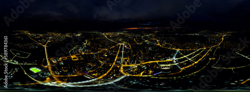 Lipetsk, Russia. Night city lights. Panorama 360. Aerial view