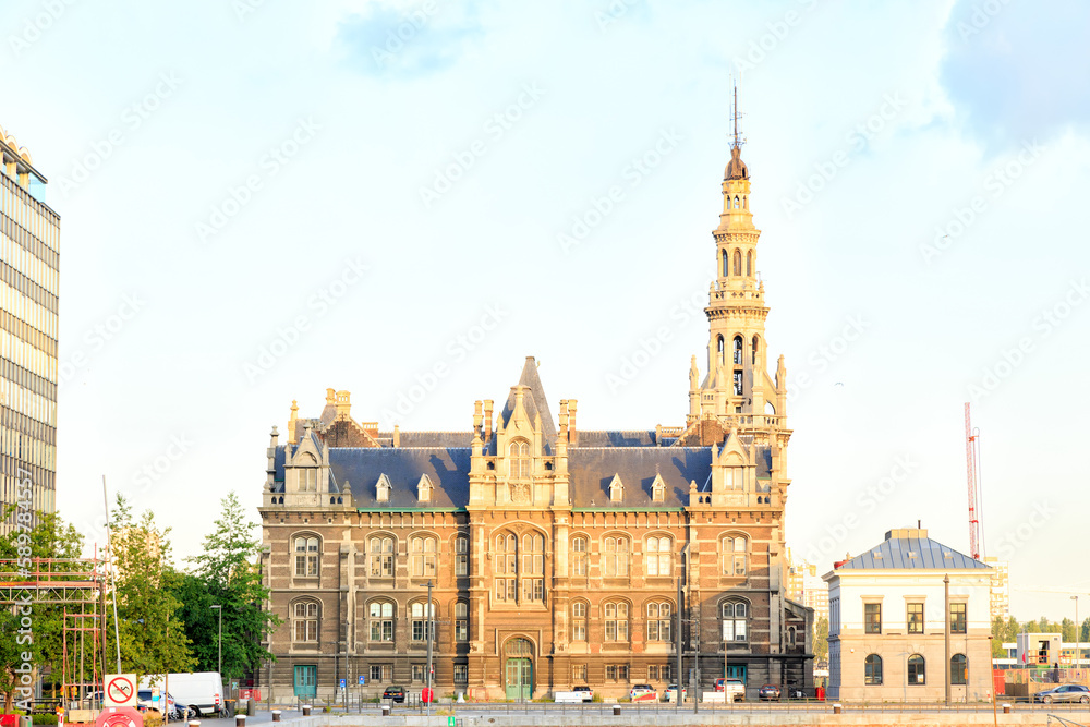 Antwerp, Belgium - July 2, 2019: Loodswezen is an architectural monument located on Tavernierkaai. Museum