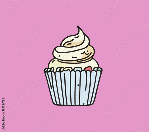 Hand drawn illustration of colorful cupcakes. Drawing of a cupcake for a shirt sticker poster logo