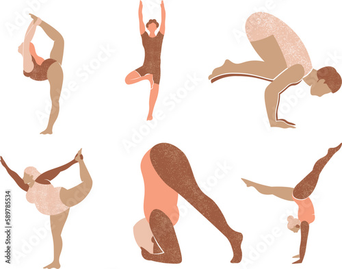 Set of different yoga poses. Vector illustration isolated on white background.