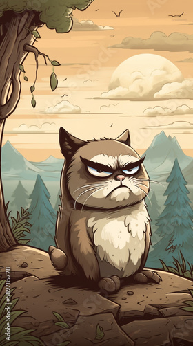 A grumpy cat cartoon photo