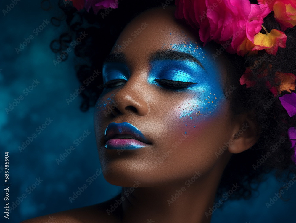 A Black Woman with a Bold and Bright Makeup Look | Generative AI A Black Woman with a Bold and Bright Makeup Look | Generative AI