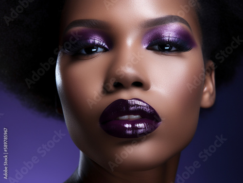 A Black Woman with Bold Purple Makeup | Generative AI