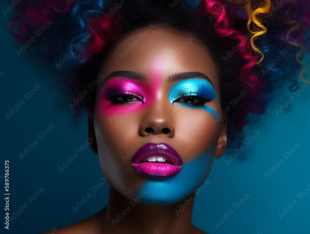 Obraz premium A Bold Colorful Makeup Look with Bright Lip | Generative AI