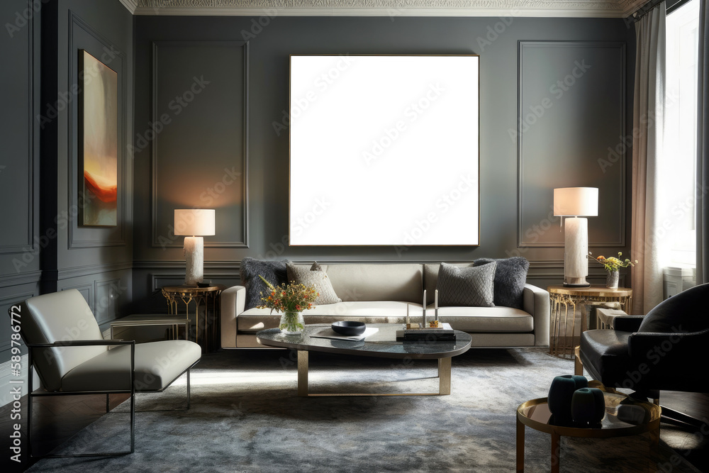 Frame With Empty Space For A Photo Or Picture. Contemporary Living Room With Sleek Silver Frames. Isolated Transparent, Png. Generative AI