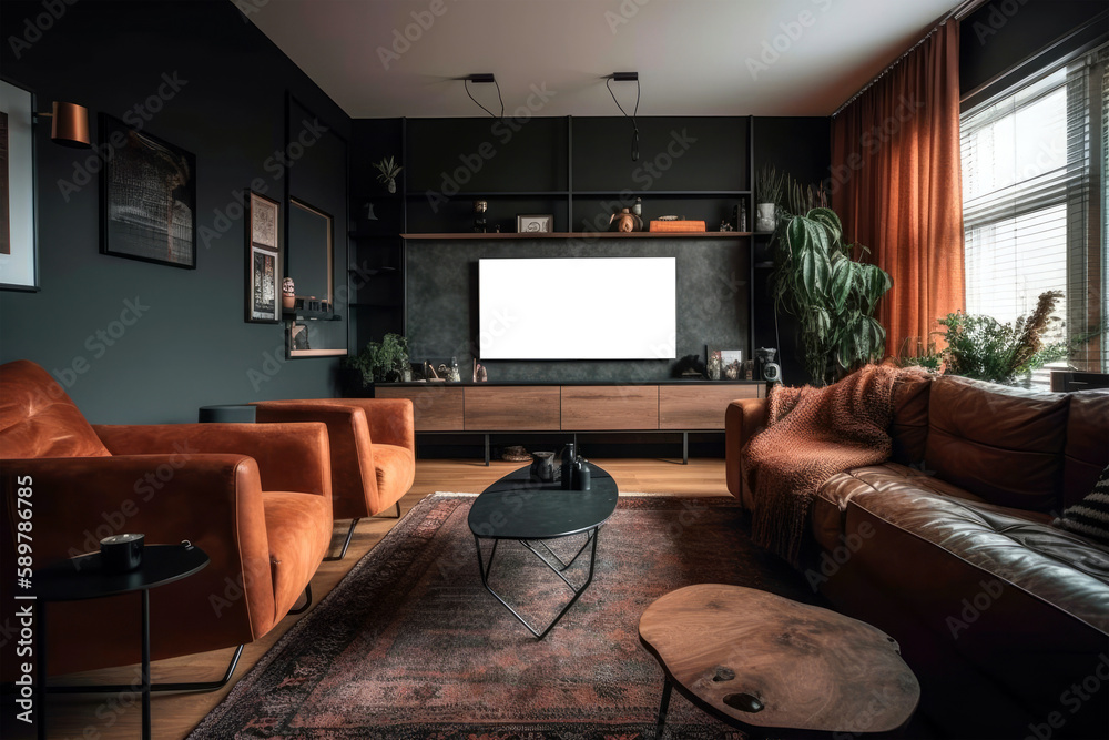 Tv Frame With An Empty Space For A Photo Or Picture. Cozy Living Room