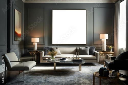 Frame With Empty Space For A Photo Or Picture. Contemporary Living Room With Sleek Silver Frames. Isolated Transparent, Png. Generative AI