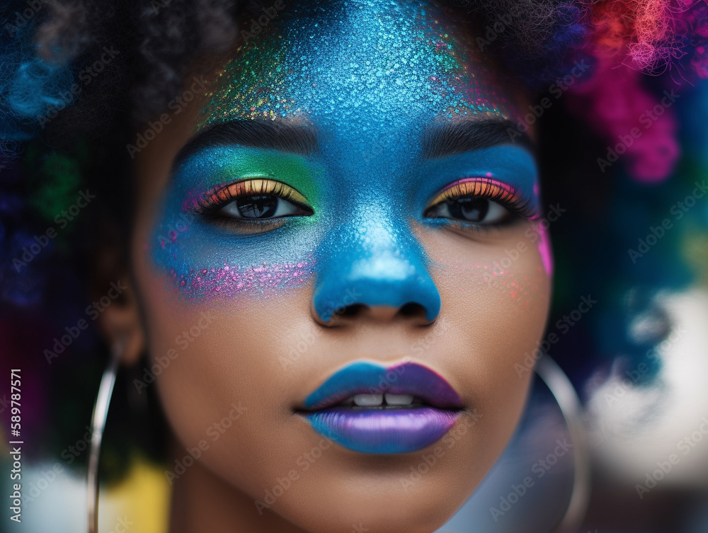 A Woman with a Vibrant and Colorful Makeup Look | Generative AI