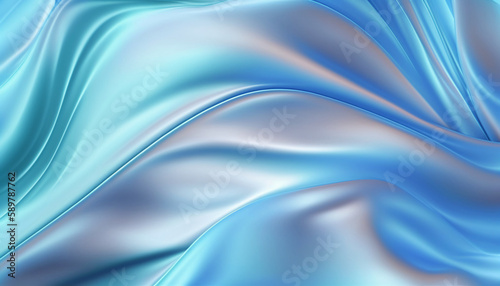 A closeup of a luxurious, stylish satin fabric with an abstract artful wave background in bright azure blue that flows elegantly and softly.